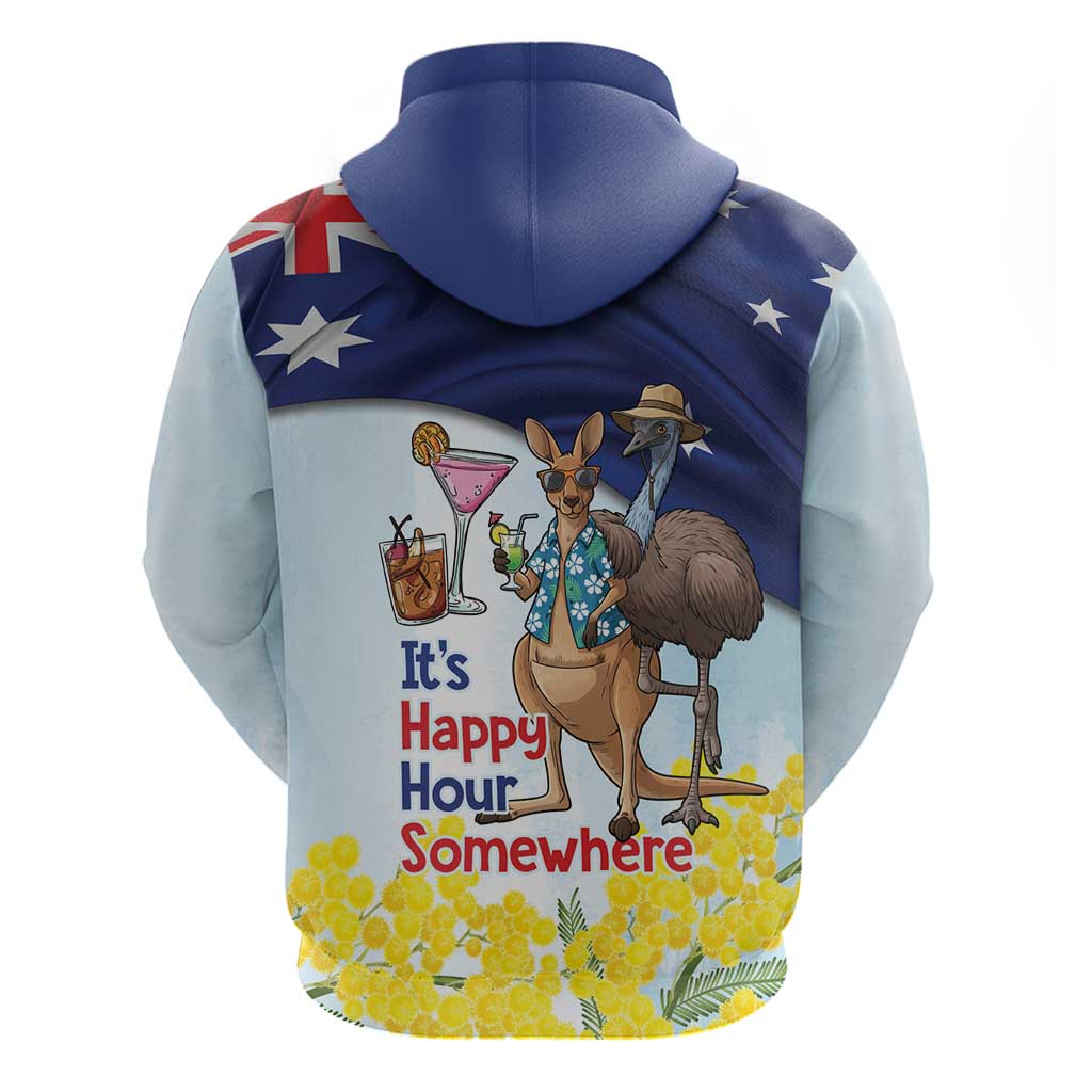 Chilling Kangaroo and Emu Australia Hoodie It's Happy Hour Somewhere - Aussie Hoodie