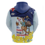 Chilling Kangaroo and Emu Australia Hoodie It's Happy Hour Somewhere - Aussie Hoodie