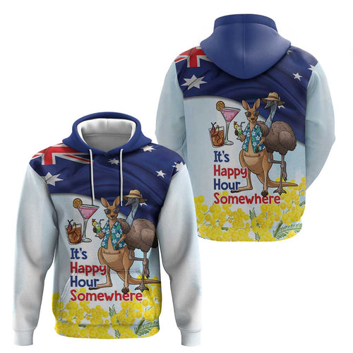 Chilling Kangaroo and Emu Australia Hoodie It's Happy Hour Somewhere - Aussie Hoodie
