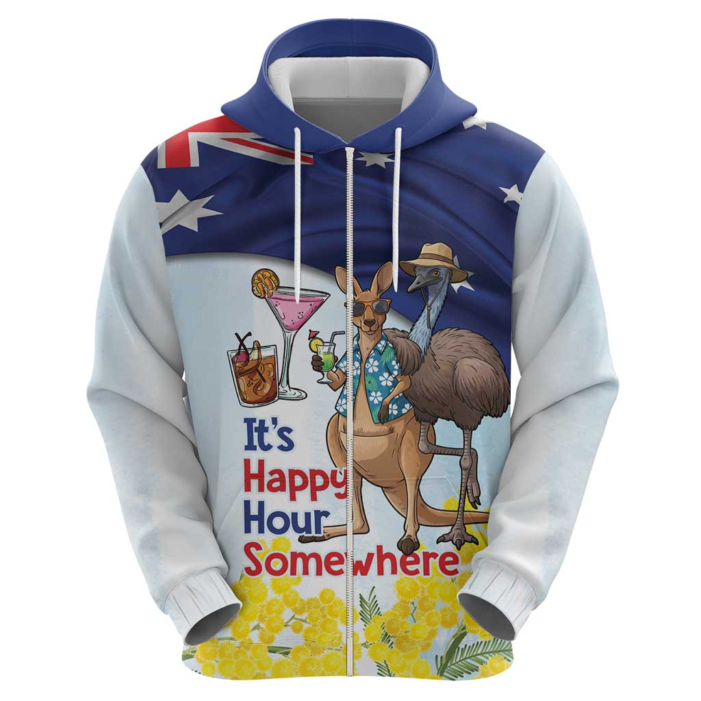 Chilling Kangaroo and Emu Australia Hoodie It's Happy Hour Somewhere - Aussie Hoodie