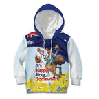 Chilling Kangaroo and Emu Australia Kid Hoodie It's Happy Hour Somewhere - Aussie Hoodie
