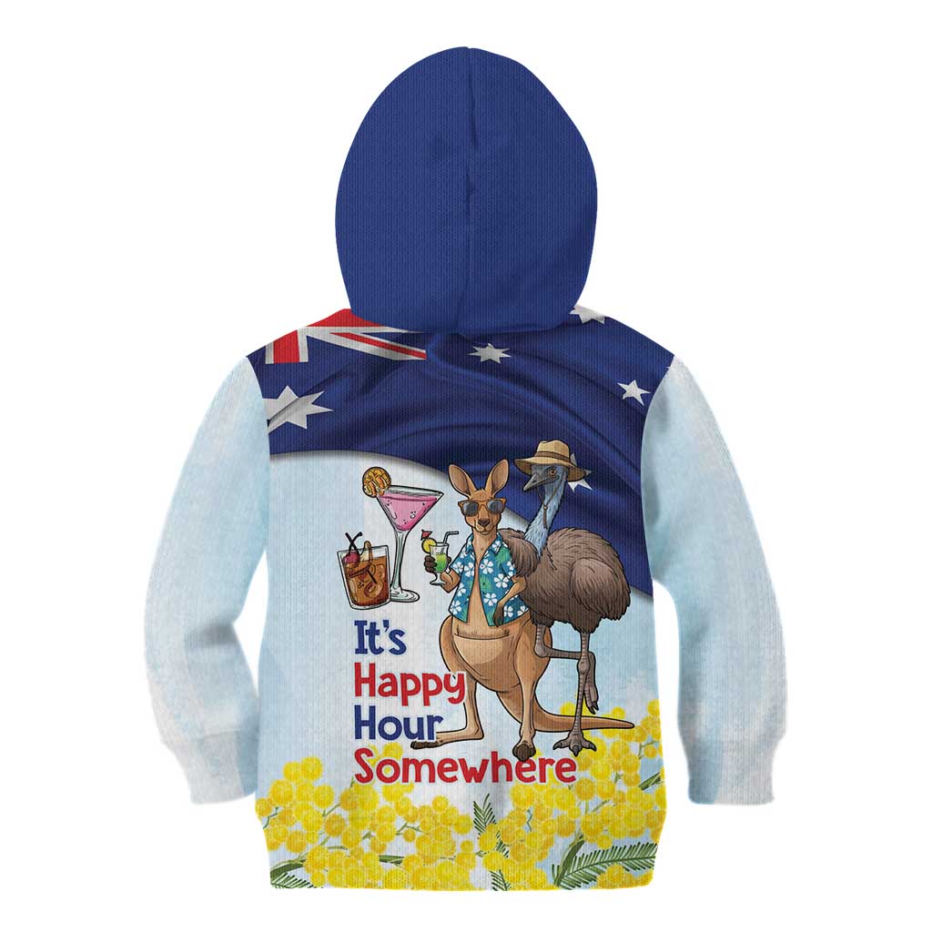 Chilling Kangaroo and Emu Australia Kid Hoodie It's Happy Hour Somewhere - Aussie Hoodie