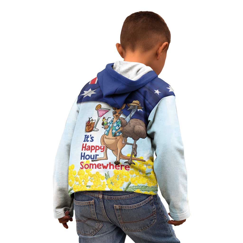Chilling Kangaroo and Emu Australia Kid Hoodie It's Happy Hour Somewhere - Aussie Hoodie