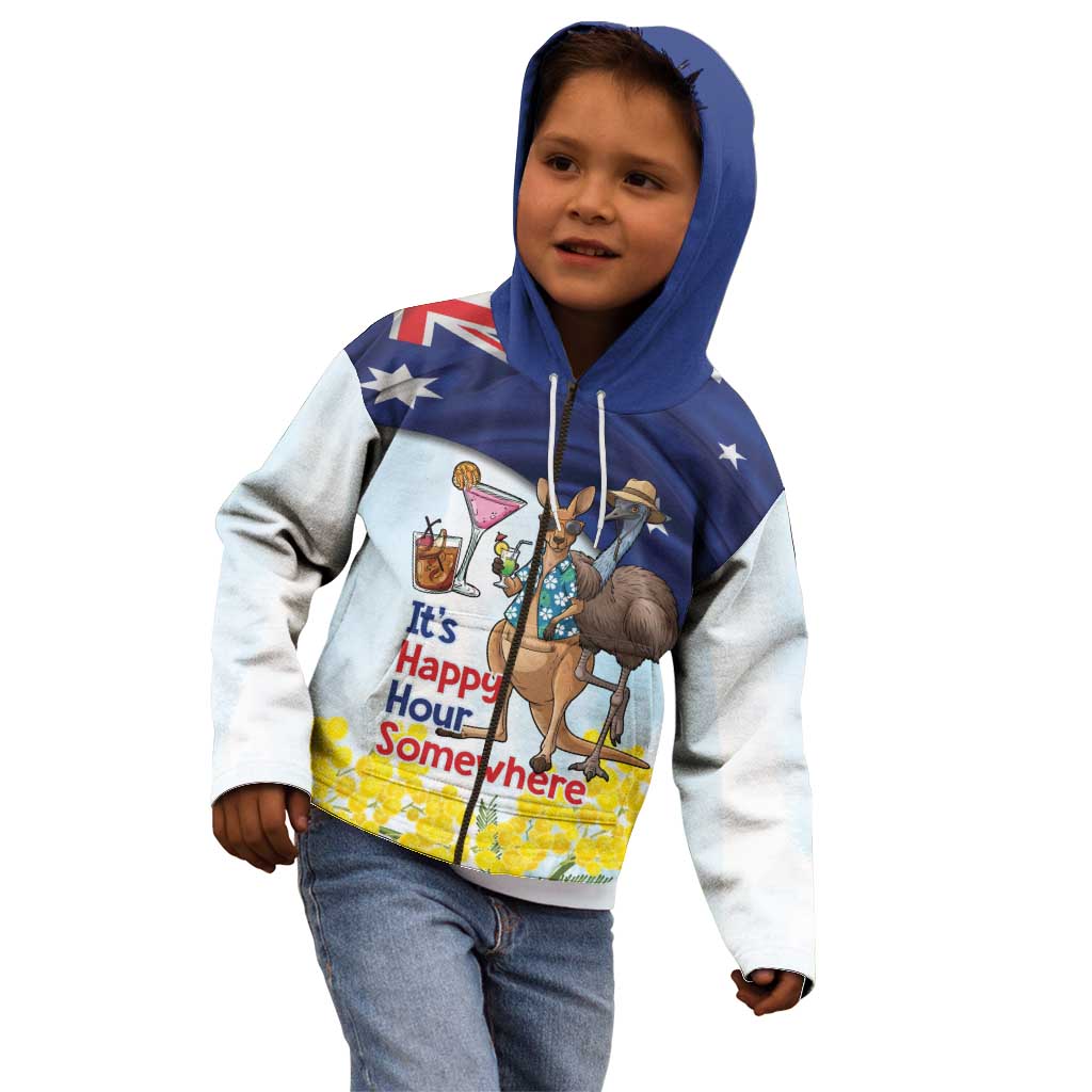 Chilling Kangaroo and Emu Australia Kid Hoodie It's Happy Hour Somewhere - Aussie Hoodie