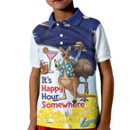 Chilling Kangaroo and Emu Australia Kid Polo Shirt It's Happy Hour Somewhere - Aussie Hoodie