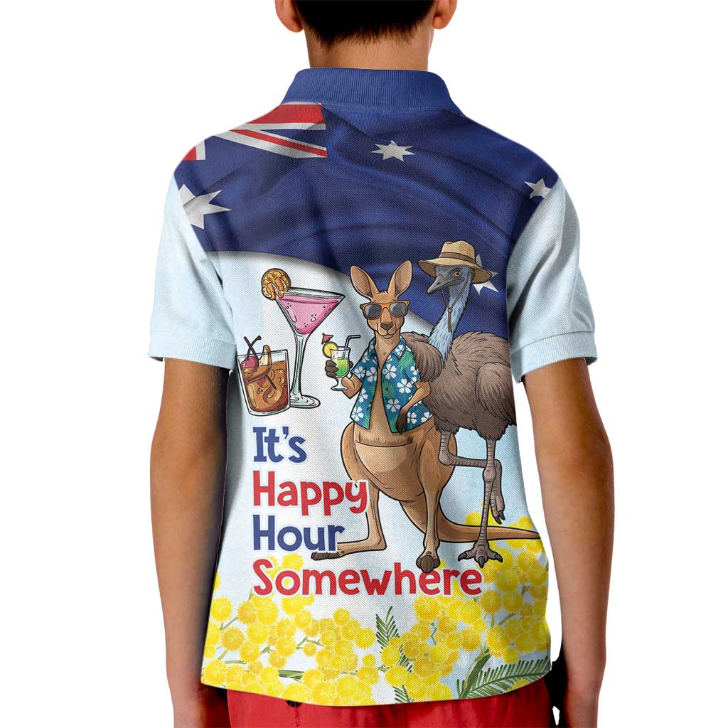 Chilling Kangaroo and Emu Australia Kid Polo Shirt It's Happy Hour Somewhere - Aussie Hoodie