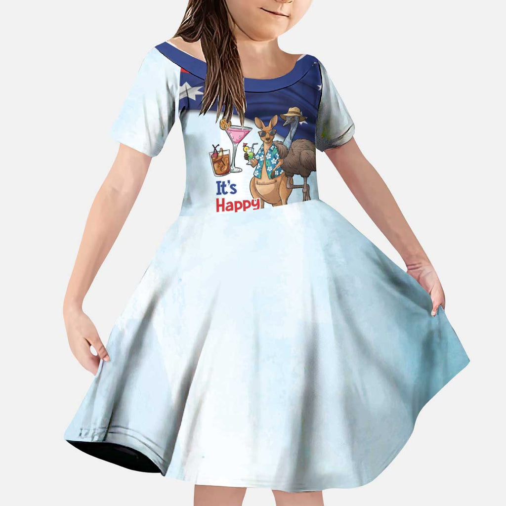 Chilling Kangaroo and Emu Australia Kid Short Sleeve Dress It's Happy Hour Somewhere - Aussie Hoodie
