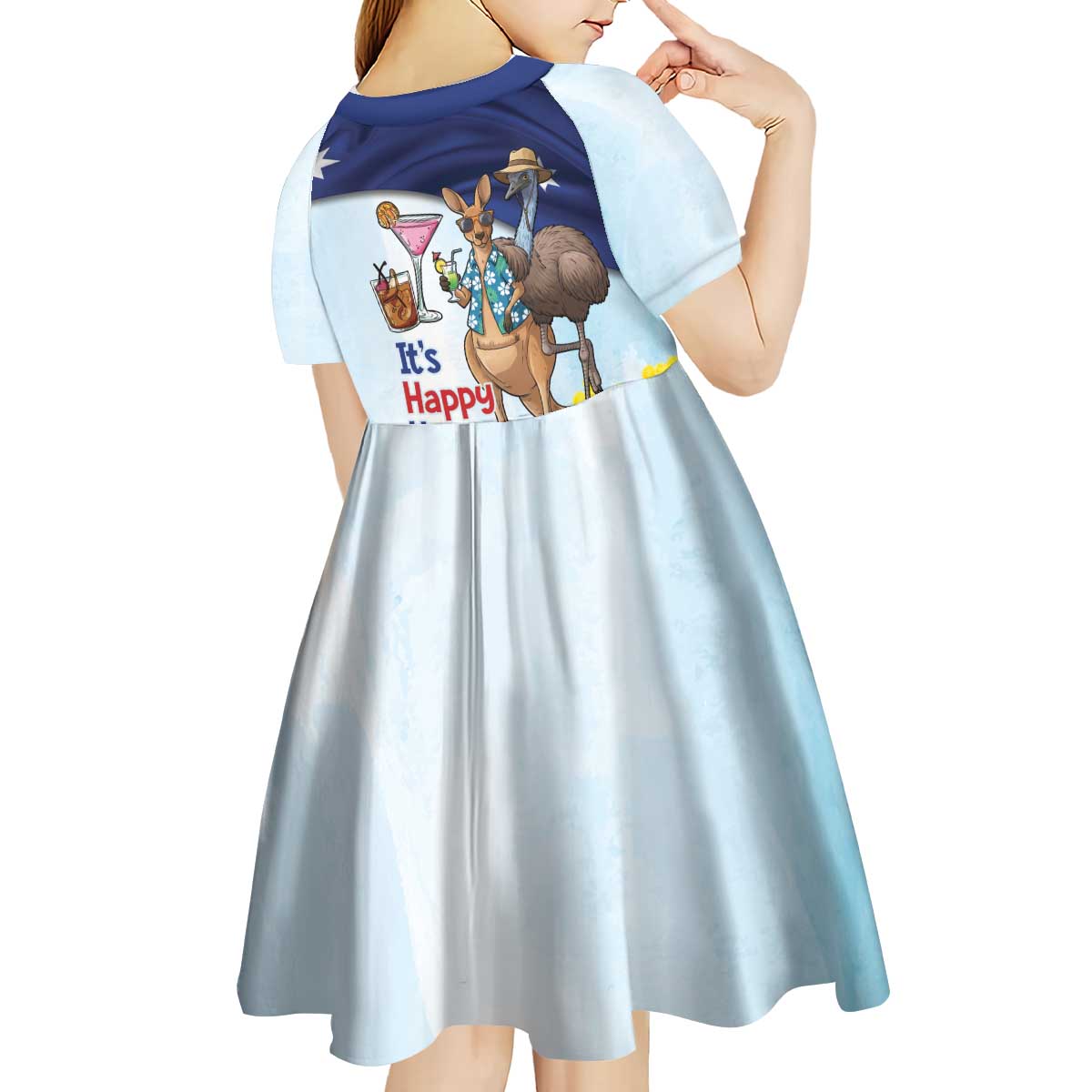 Chilling Kangaroo and Emu Australia Kid Short Sleeve Dress It's Happy Hour Somewhere - Aussie Hoodie