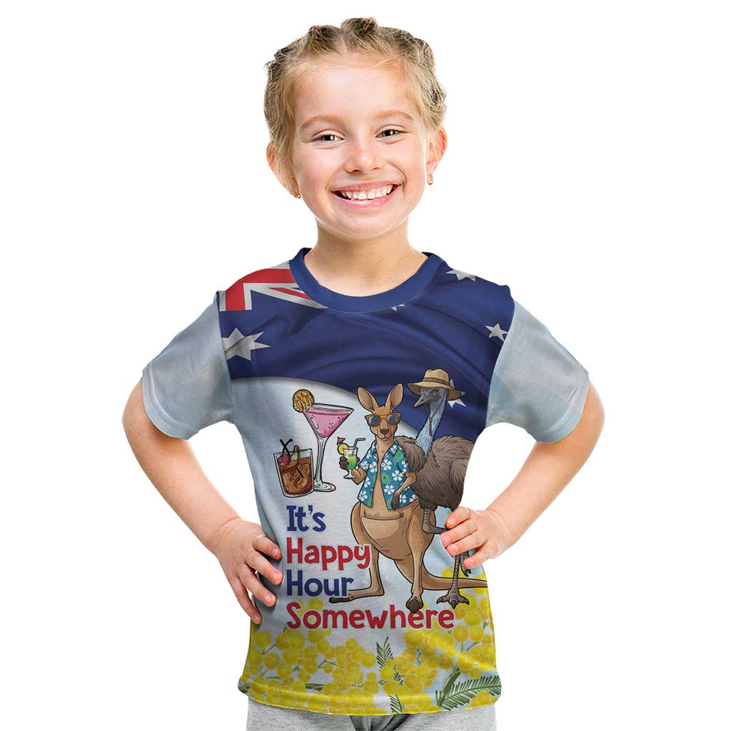 Chilling Kangaroo and Emu Australia Kid T Shirt It's Happy Hour Somewhere - Aussie Hoodie