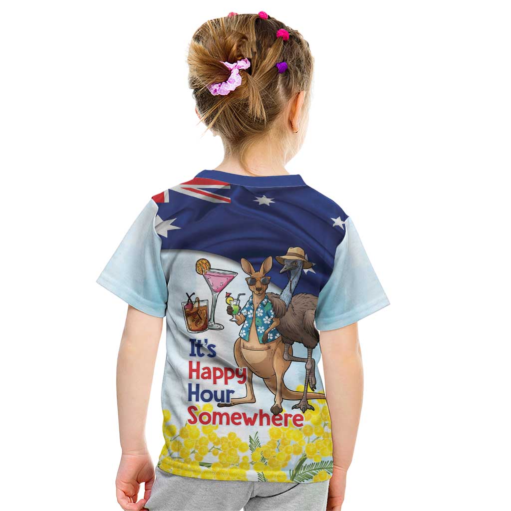 Chilling Kangaroo and Emu Australia Kid T Shirt It's Happy Hour Somewhere - Aussie Hoodie