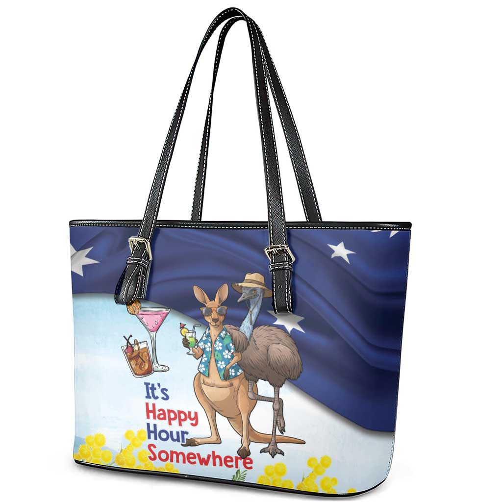 Chilling Kangaroo and Emu Australia Leather Tote Bag It's Happy Hour Somewhere - Aussie Hoodie