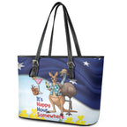 Chilling Kangaroo and Emu Australia Leather Tote Bag It's Happy Hour Somewhere - Aussie Hoodie