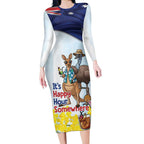 Chilling Kangaroo and Emu Australia Long Sleeve Bodycon Dress It's Happy Hour Somewhere - Aussie Hoodie