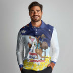 Chilling Kangaroo and Emu Australia Long Sleeve Polo Shirt It's Happy Hour Somewhere - Aussie Hoodie