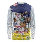 Chilling Kangaroo and Emu Australia Long Sleeve Shirt It's Happy Hour Somewhere - Aussie Hoodie