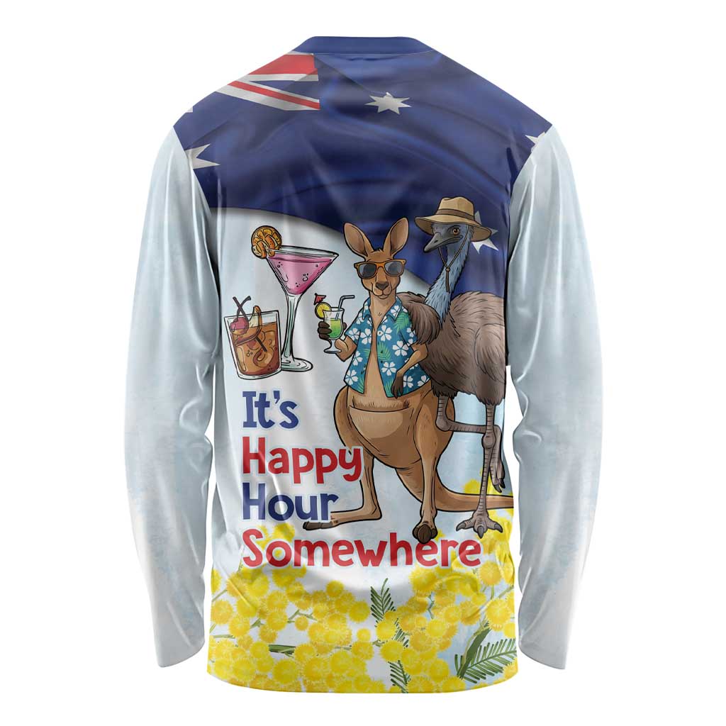 Chilling Kangaroo and Emu Australia Long Sleeve Shirt It's Happy Hour Somewhere - Aussie Hoodie