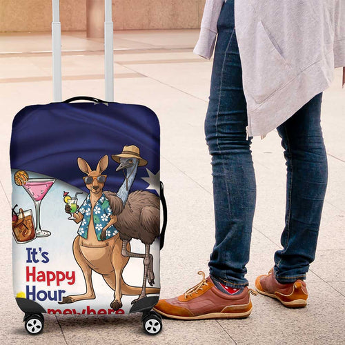 Chilling Kangaroo and Emu Australia Luggage Cover It's Happy Hour Somewhere - Aussie Hoodie