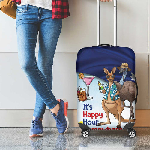 Chilling Kangaroo and Emu Australia Luggage Cover It's Happy Hour Somewhere - Aussie Hoodie