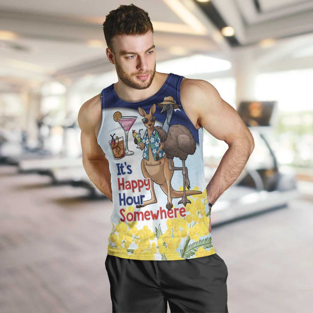 Chilling Kangaroo and Emu Australia Men Tank Top It's Happy Hour Somewhere - Aussie Hoodie