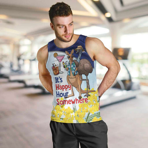 Chilling Kangaroo and Emu Australia Men Tank Top It's Happy Hour Somewhere - Aussie Hoodie
