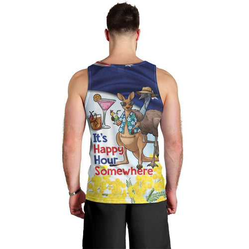 Chilling Kangaroo and Emu Australia Men Tank Top It's Happy Hour Somewhere - Aussie Hoodie