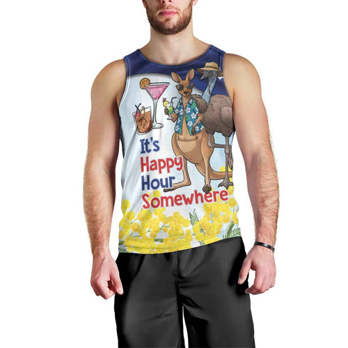 Chilling Kangaroo and Emu Australia Men Tank Top It's Happy Hour Somewhere - Aussie Hoodie