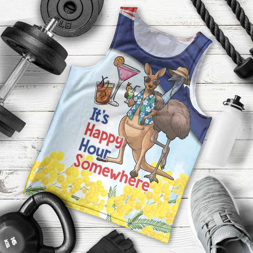 Chilling Kangaroo and Emu Australia Men Tank Top It's Happy Hour Somewhere - Aussie Hoodie