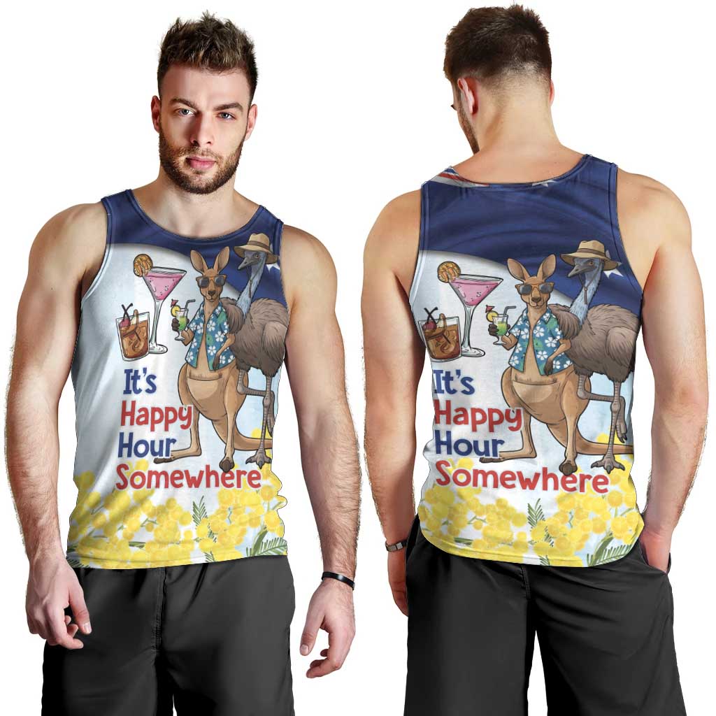 Chilling Kangaroo and Emu Australia Men Tank Top It's Happy Hour Somewhere - Aussie Hoodie
