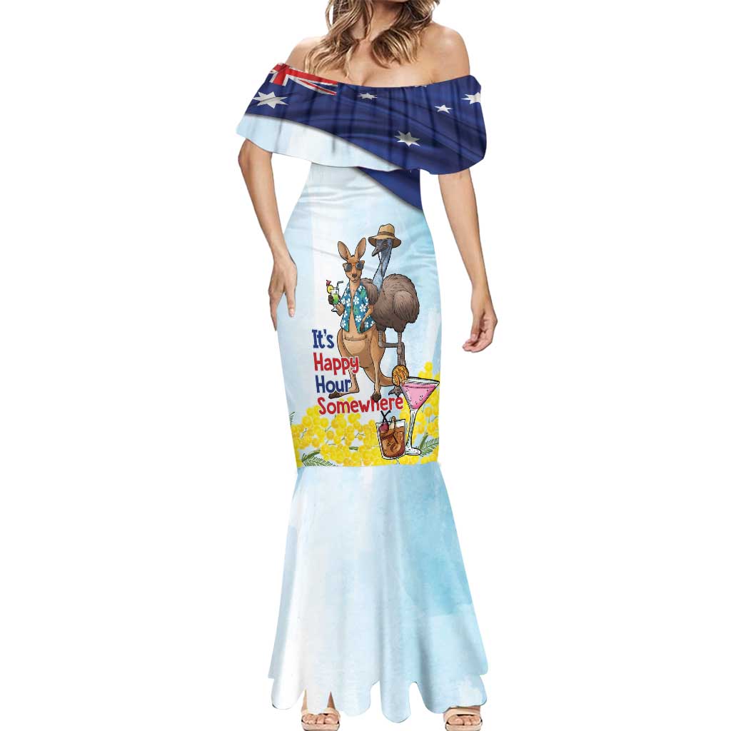 Chilling Kangaroo and Emu Australia Mermaid Dress It's Happy Hour Somewhere - Aussie Hoodie