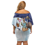 Chilling Kangaroo and Emu Australia Off Shoulder Short Dress It's Happy Hour Somewhere - Aussie Hoodie