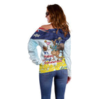 Chilling Kangaroo and Emu Australia Off Shoulder Sweater It's Happy Hour Somewhere - Aussie Hoodie