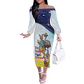 Chilling Kangaroo and Emu Australia Off The Shoulder Long Sleeve Dress It's Happy Hour Somewhere - Aussie Hoodie