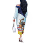 Chilling Kangaroo and Emu Australia Off The Shoulder Long Sleeve Dress It's Happy Hour Somewhere - Aussie Hoodie