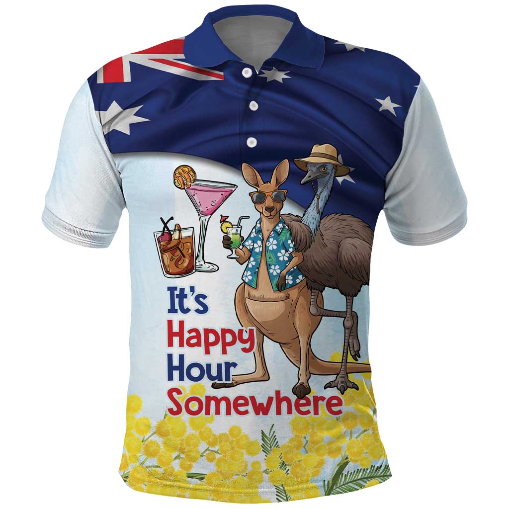 Chilling Kangaroo and Emu Australia Polo Shirt It's Happy Hour Somewhere - Aussie Hoodie