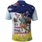 Chilling Kangaroo and Emu Australia Polo Shirt It's Happy Hour Somewhere - Aussie Hoodie