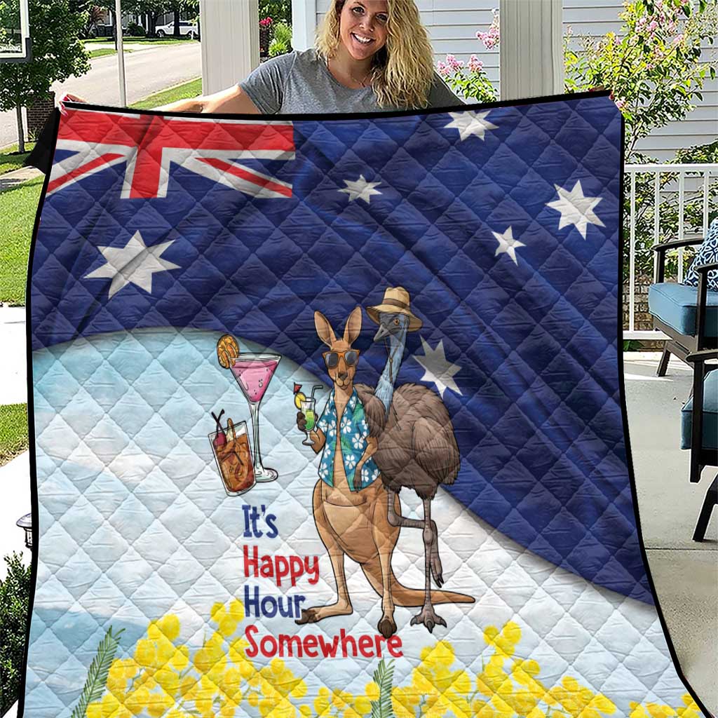 Chilling Kangaroo and Emu Australia Quilt It's Happy Hour Somewhere - Aussie Hoodie