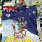 Chilling Kangaroo and Emu Australia Quilt It's Happy Hour Somewhere - Aussie Hoodie