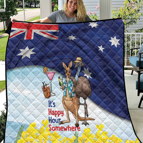 Chilling Kangaroo and Emu Australia Quilt It's Happy Hour Somewhere - Aussie Hoodie