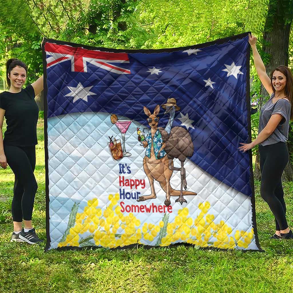 Chilling Kangaroo and Emu Australia Quilt It's Happy Hour Somewhere - Aussie Hoodie