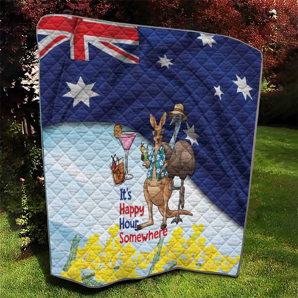 Chilling Kangaroo and Emu Australia Quilt It's Happy Hour Somewhere - Aussie Hoodie