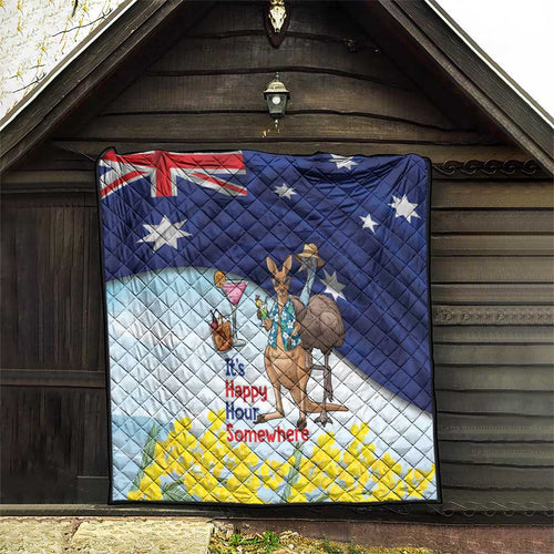 Chilling Kangaroo and Emu Australia Quilt It's Happy Hour Somewhere - Aussie Hoodie