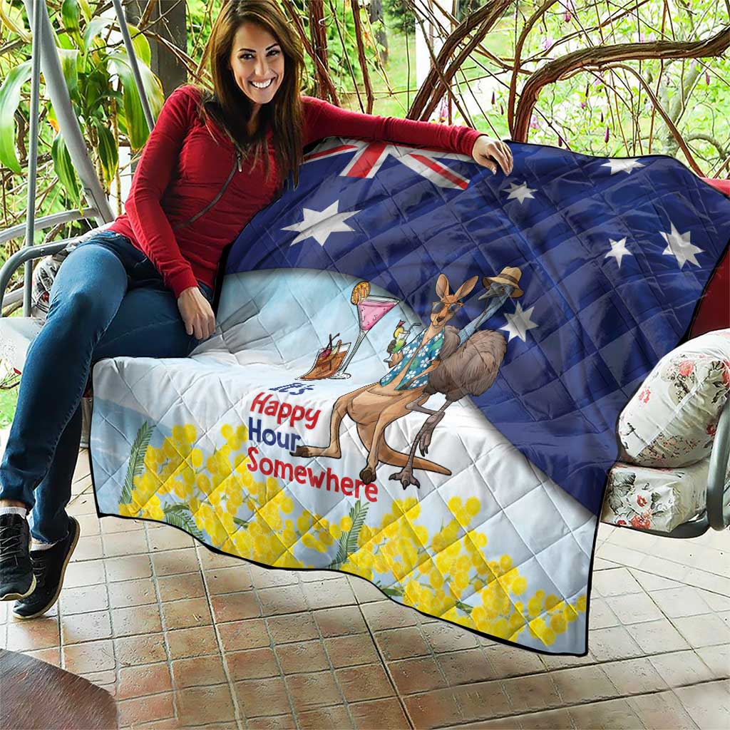 Chilling Kangaroo and Emu Australia Quilt It's Happy Hour Somewhere - Aussie Hoodie