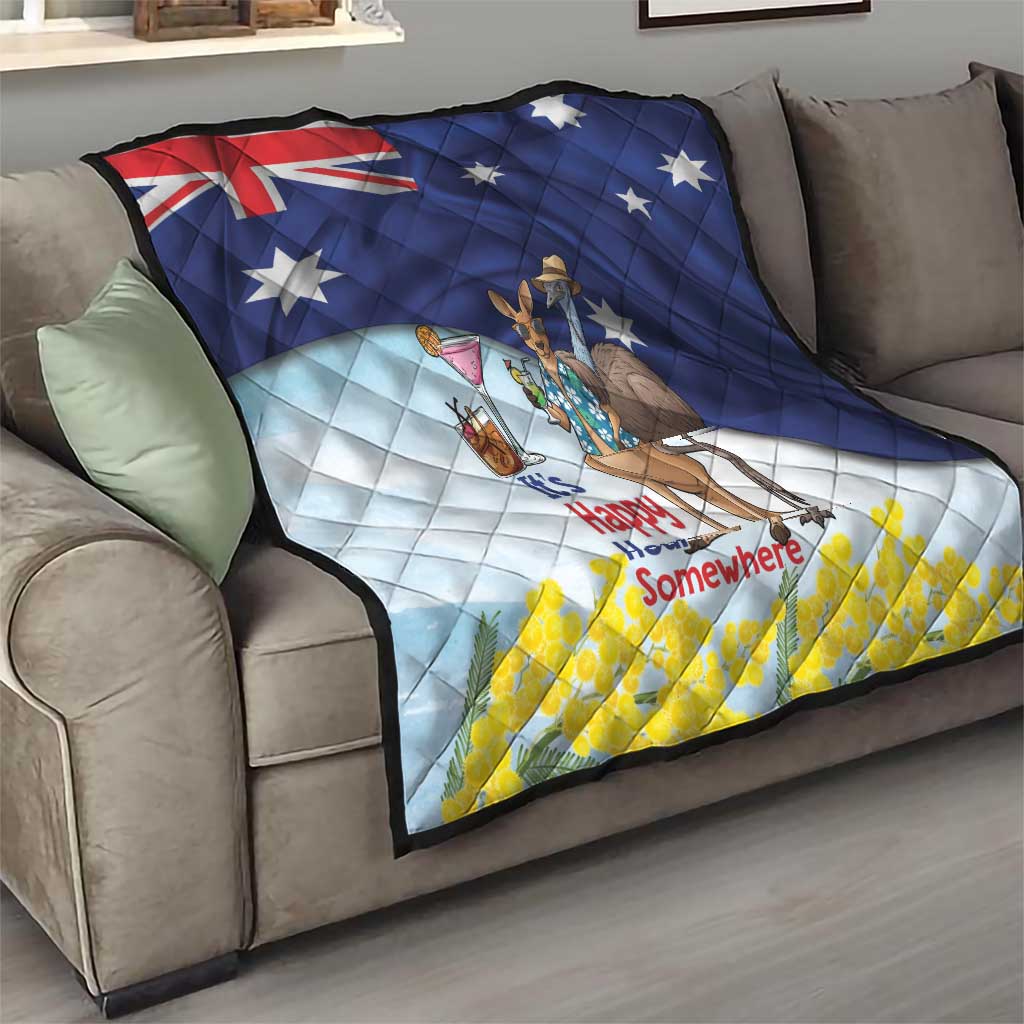 Chilling Kangaroo and Emu Australia Quilt It's Happy Hour Somewhere - Aussie Hoodie