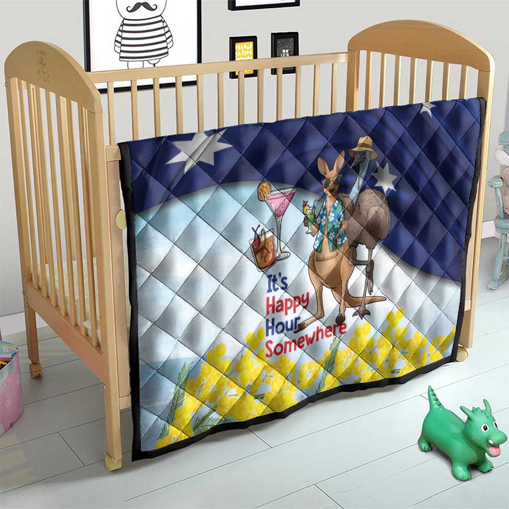 Chilling Kangaroo and Emu Australia Quilt It's Happy Hour Somewhere - Aussie Hoodie
