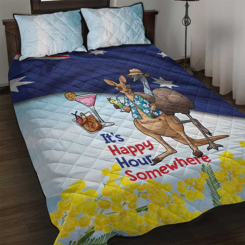 Chilling Kangaroo and Emu Australia Quilt Bed Set It's Happy Hour Somewhere - Aussie Hoodie