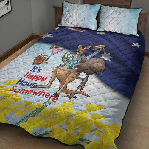 Chilling Kangaroo and Emu Australia Quilt Bed Set It's Happy Hour Somewhere - Aussie Hoodie