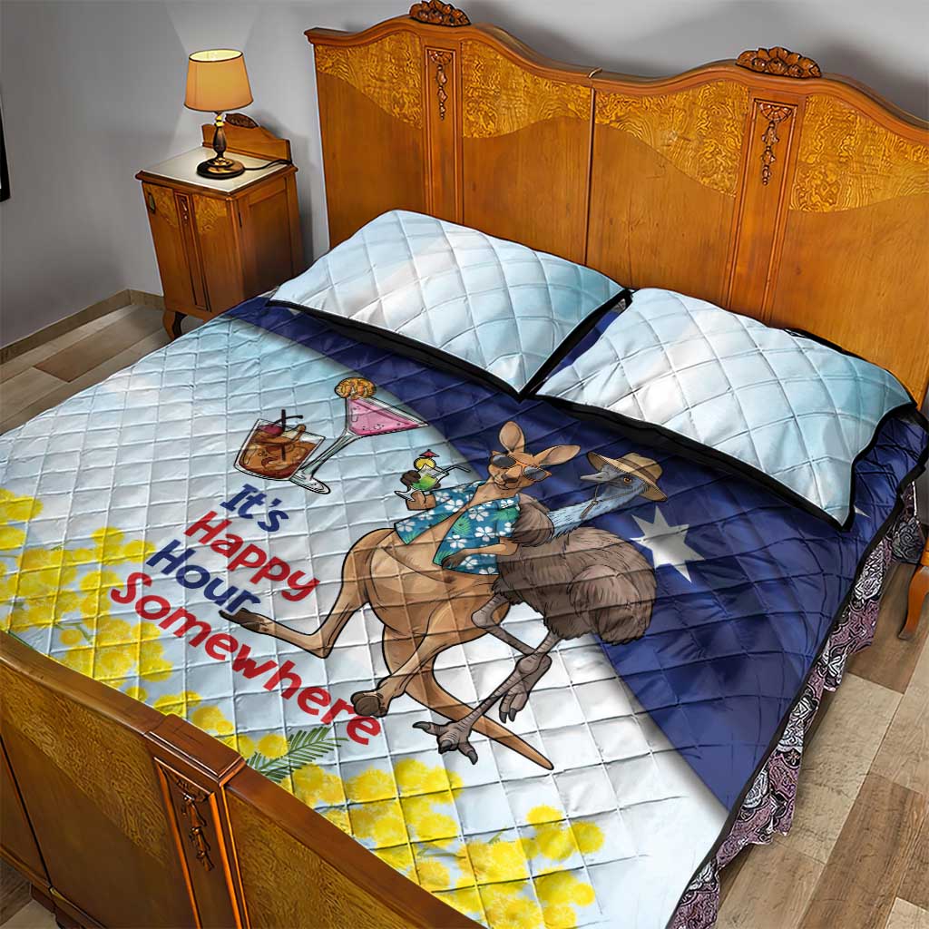 Chilling Kangaroo and Emu Australia Quilt Bed Set It's Happy Hour Somewhere - Aussie Hoodie