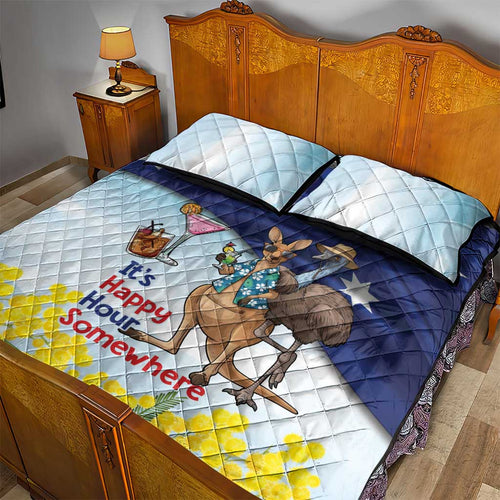 Chilling Kangaroo and Emu Australia Quilt Bed Set It's Happy Hour Somewhere - Aussie Hoodie