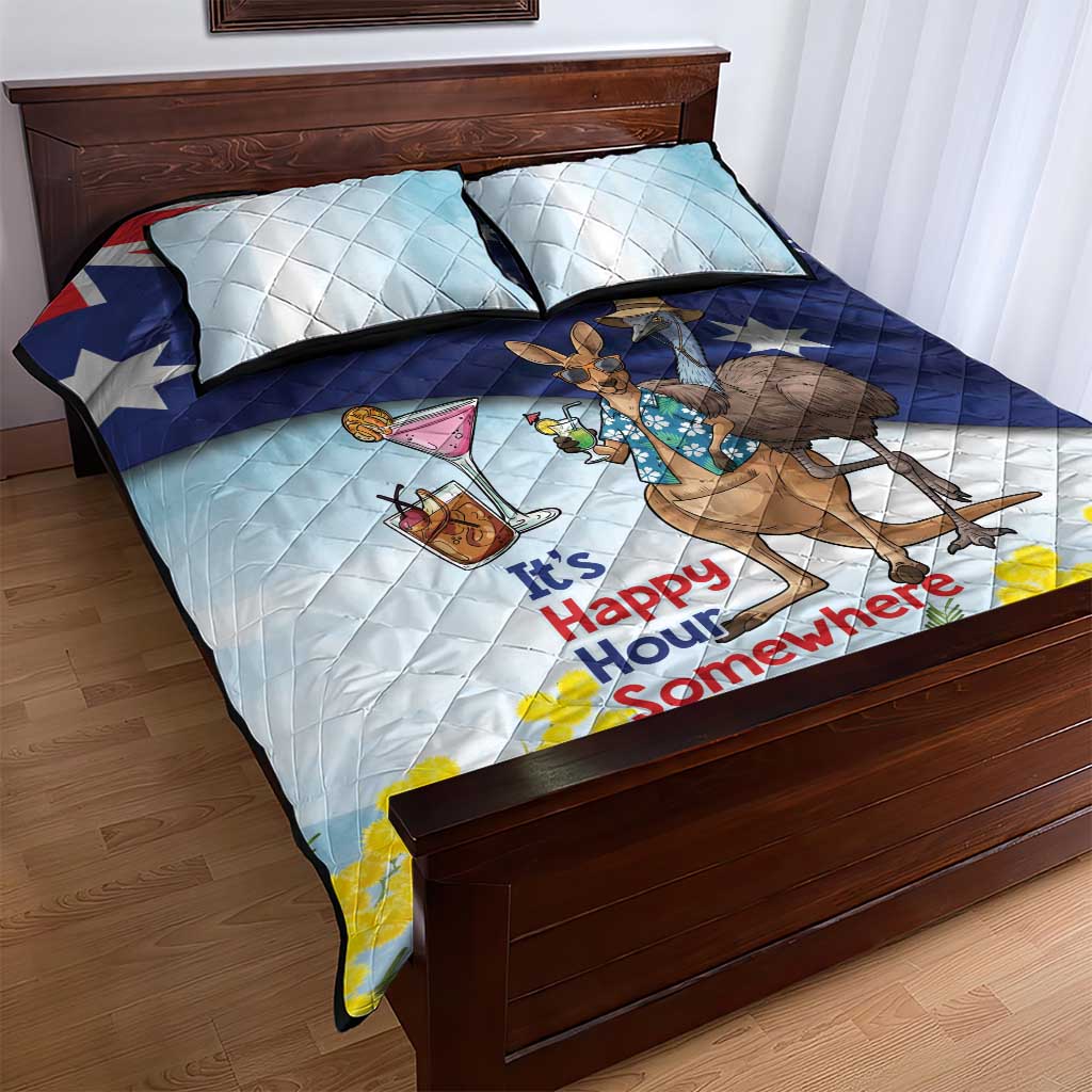 Chilling Kangaroo and Emu Australia Quilt Bed Set It's Happy Hour Somewhere - Aussie Hoodie