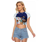Chilling Kangaroo and Emu Australia Raglan Cropped T Shirt It's Happy Hour Somewhere - Aussie Hoodie